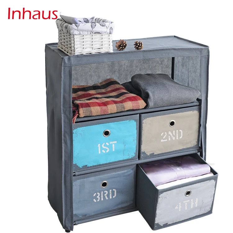 Оптовая продажа Домашней Мебели 3 Уровня Складные Нетканые хранения стойку с четырьмя кубиками