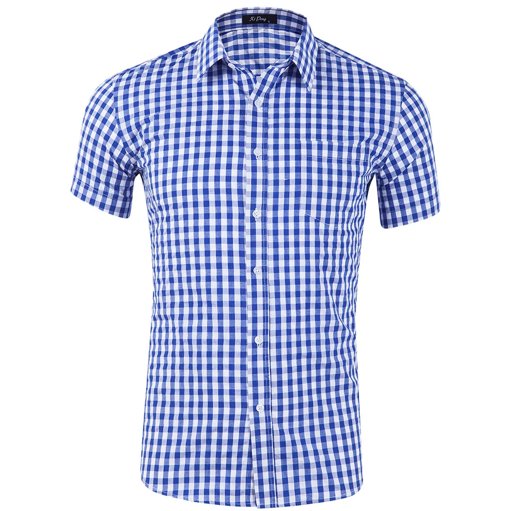 Wholesale boutique Mens clothing 8 color Short Sleeve plaid check mens casual dress Shirts