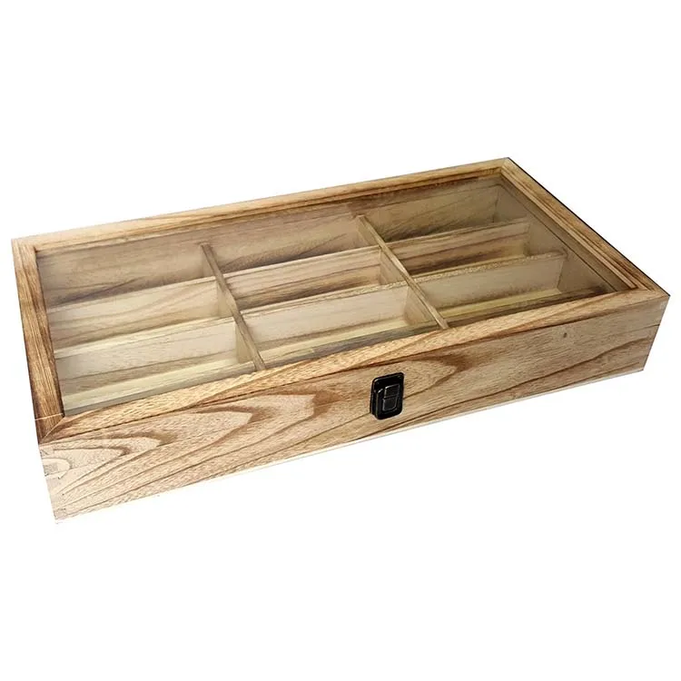 Design Wooden Eyewear Glass Display Case Tray 12 Compartments Sunglasses Organizers and Storage Box with Lid Wooden Box Eyewear