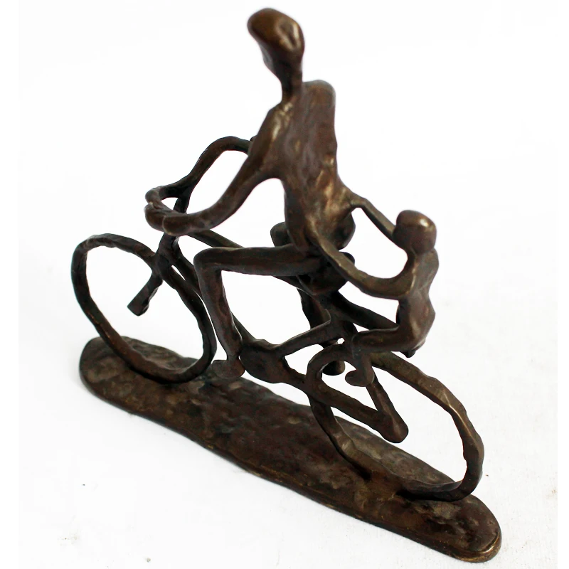 Vintage style antique cast iron couple father and son  bike figurine home decoration statue for sale