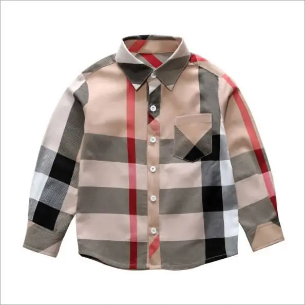 2019 Spring New Boy Lapel Shirt Medium And Small Children Clothing Cotton Plaid Shirt