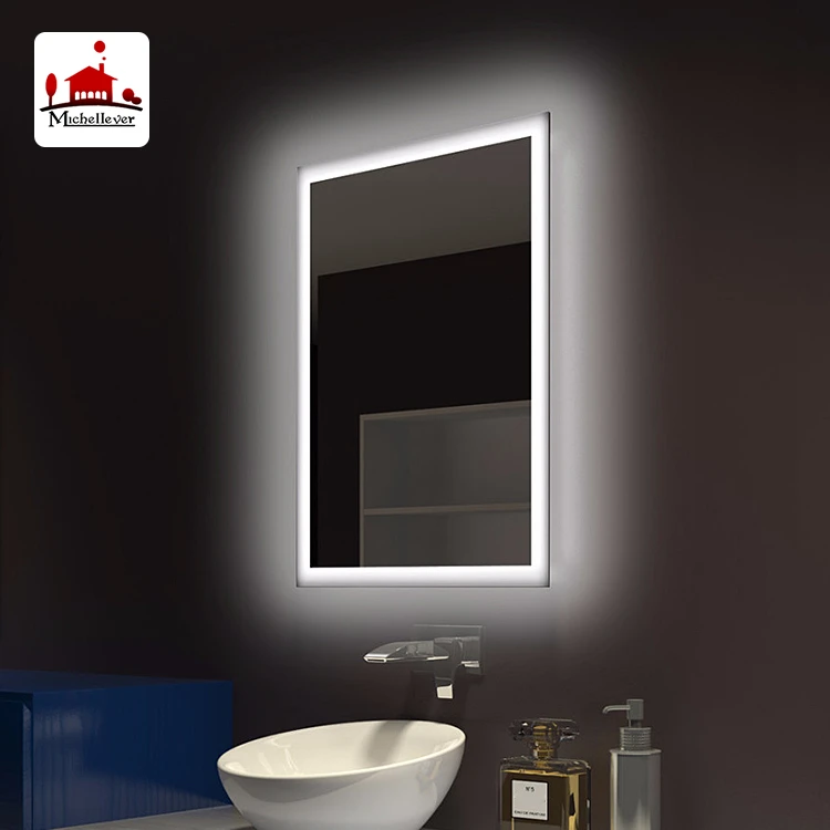 Silver rectangular hairdressing wall mirrors 80x60cm wall mount lighted backlit led bathroom mirror
