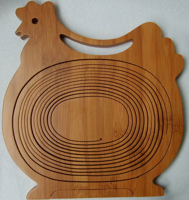 Natural Bamboo Hen Shape Folding Collapsible Fruit Basket