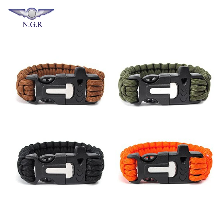 Factory Wholesale outdoor Emergency 550 survival bracelet with Whistle flint firestarter and Scraper