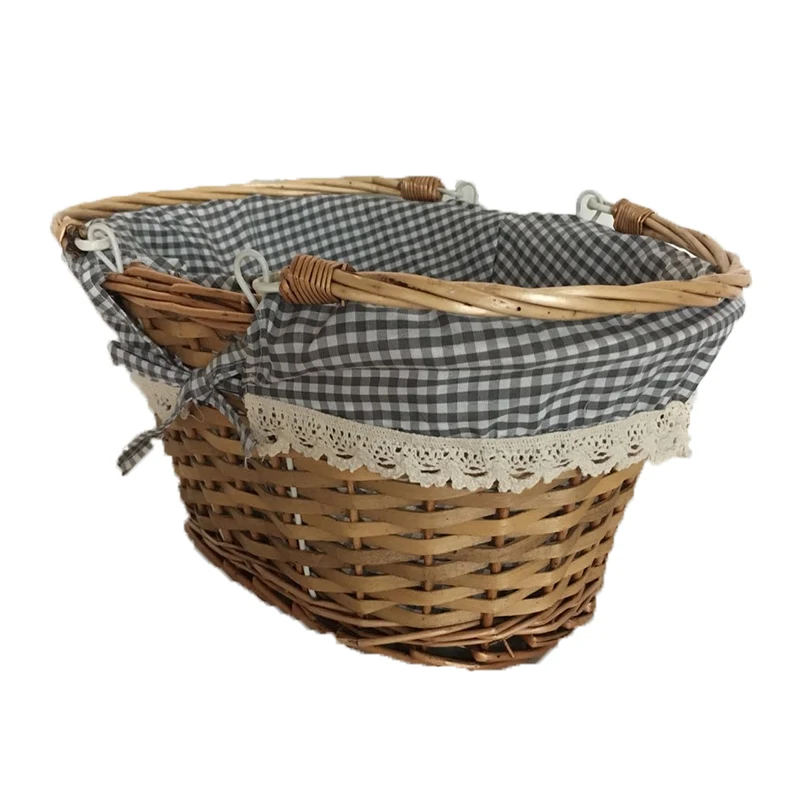 Wicker Storage Basket With Lining Fold Handle Gift Baskets For Bread Picnic Camping