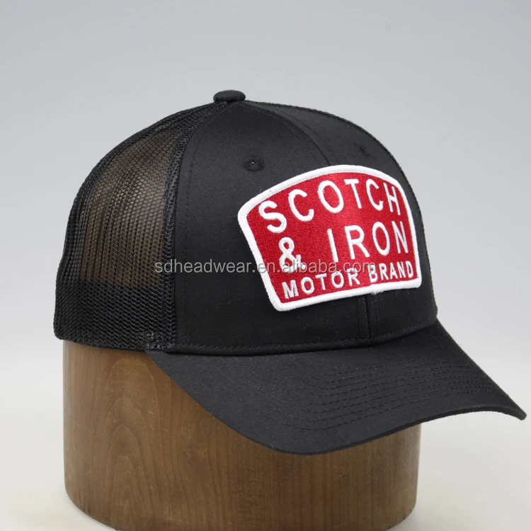 Custom design black cotton curved brim trucker hats with embroidery patch