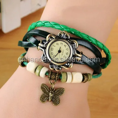 Women Casual Vintage Multilayer Butterfly Faux Leather Bracelet Wrist Watch Ladies Female Clock Montre Femme Relogio Hot