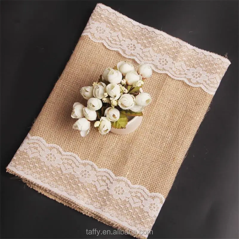 vintage rustic cheap elegant Jute Country Outdoor Wedding Party Decor Burlap Lace Hessian Table Runner