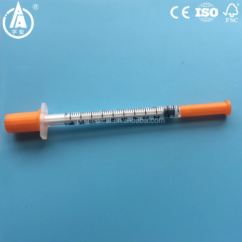 
Disposable 0.3ml and 0.5ml 1ml colored insulin syringe with orange cap 