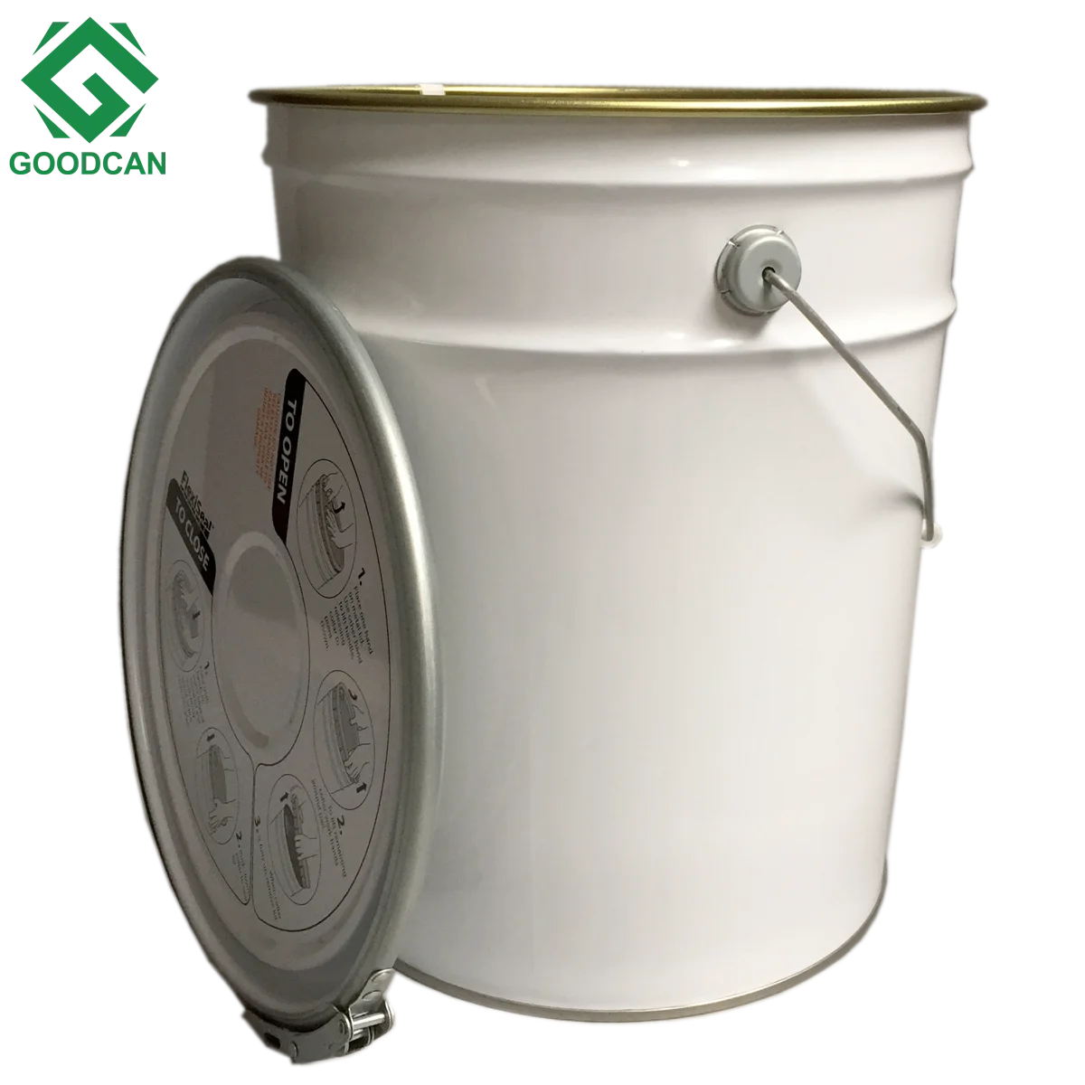 
Latex painting tin pail 20L with lid & handle, white coating exterior 