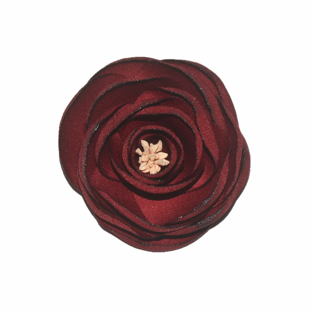 Antique Color Burned Satin Flower with Stamen Rolled Chiffon Rose Chic Headwear Hair decoration