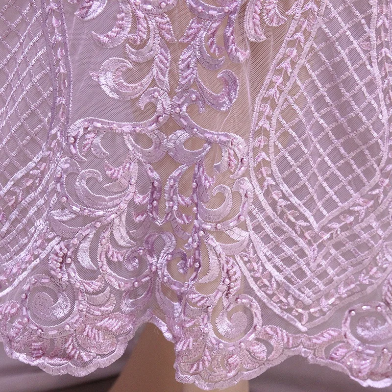 Wholesale Haute Couture Handmade Beaded Dubai Fabric Colorful  Lace Fabric Beads Bridal French Lace Fabric