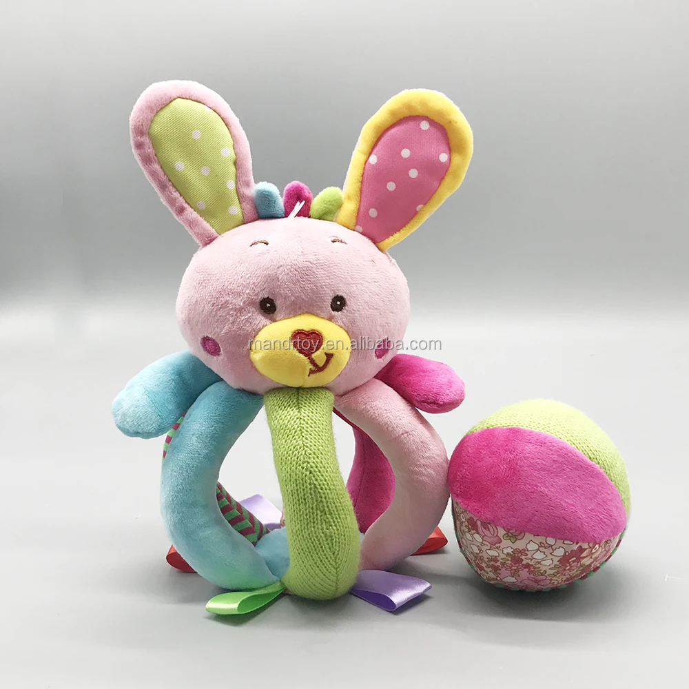 EN-71 & ASTM test passed super soft safe baby gift removeable activity shaking rabbit ball plush toy