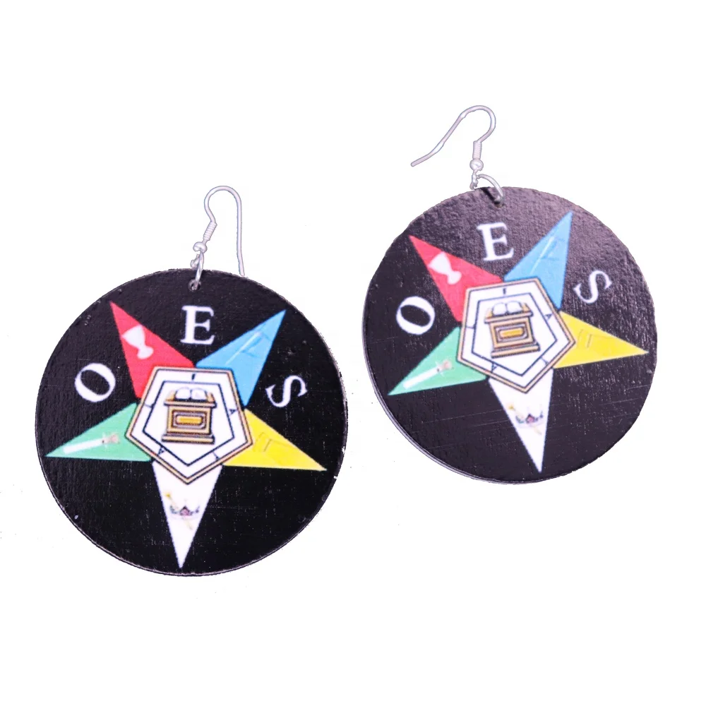 New Design Fashion Sorority Organization Order Of Eastern Star OES Wooden Earring Group Member Souvenir Gift African Jewelry
