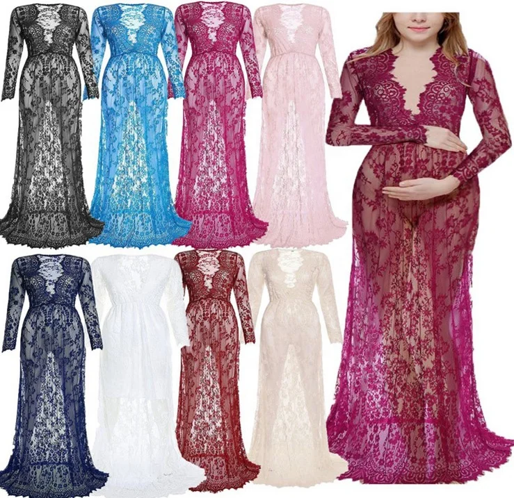 Maternity Lace Gown Dresses For Photography Sexy Pregnancy Maternity Photo Shoot Dresses