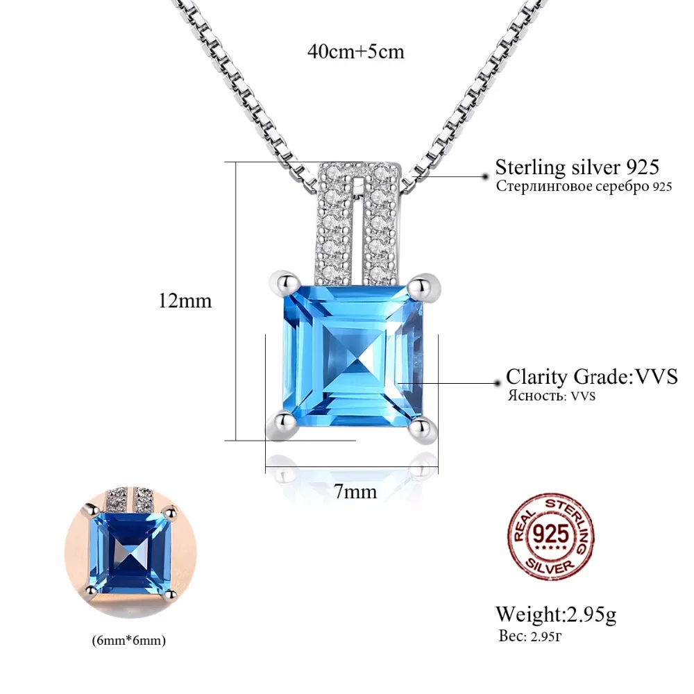 CZCITY Hot Sale Trendy Light Blue Topaz Crystal Necklace Women 925 Sterling Silver Fine Jewelry