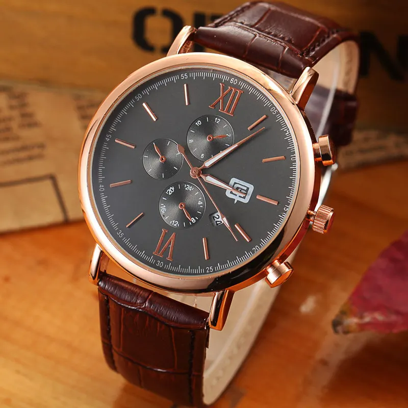 Genuine leather calendar men watches waterproof simple quartz boys watch