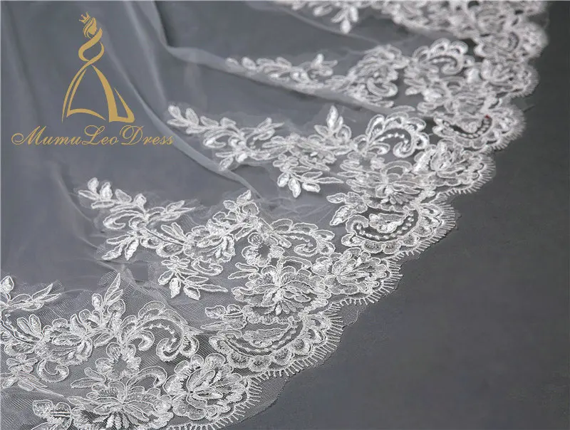 
Tulle Applique Hemmed Long Lace Wedding Veil 2019 3M 4M 5M 