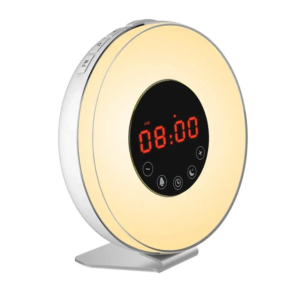 7 Color LED Light Night Light Bedside Table Lamp Sunrise Natural Sound Alarm clock With FM Radio Wake Up  Light