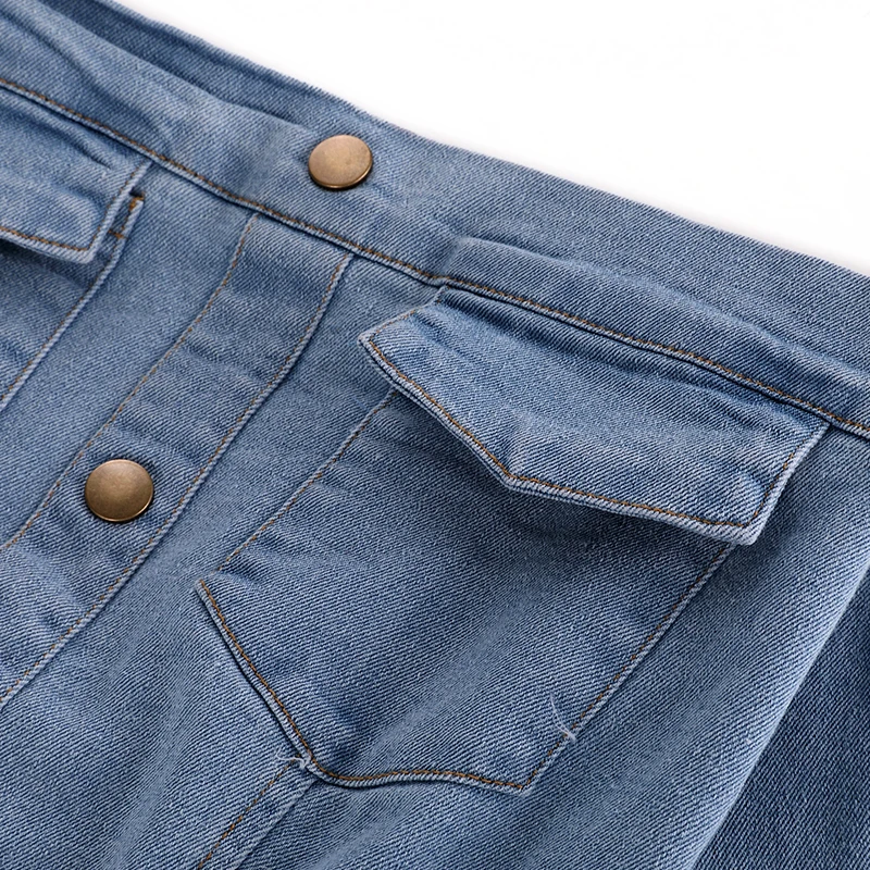 Casual Off-shoulder A-Line  Front Button Denim Dress for women Wholesale