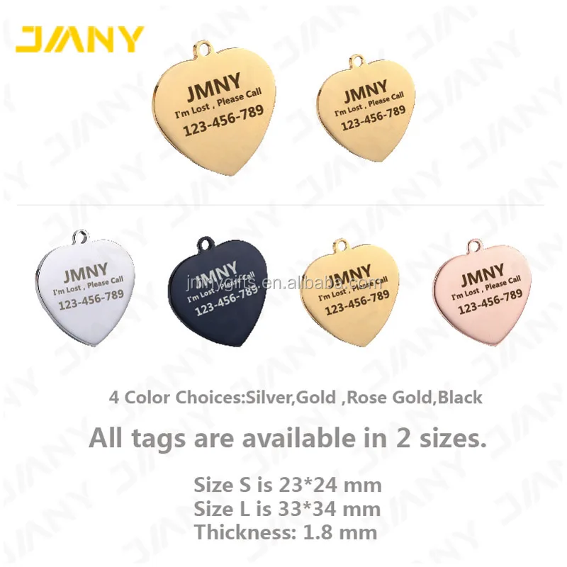 Factory Direct Stainless Steel Heart Shape Wholesale Dog Tags