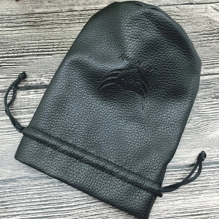 Black Round Botton Faux Leather Watch Pouch Bags with Emboss