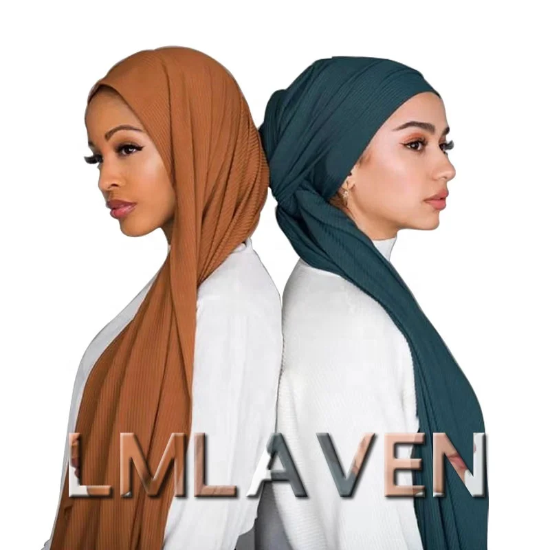 
Hot sell High quality women cotton scarf ribbed jersey hijab crinkle scarves 