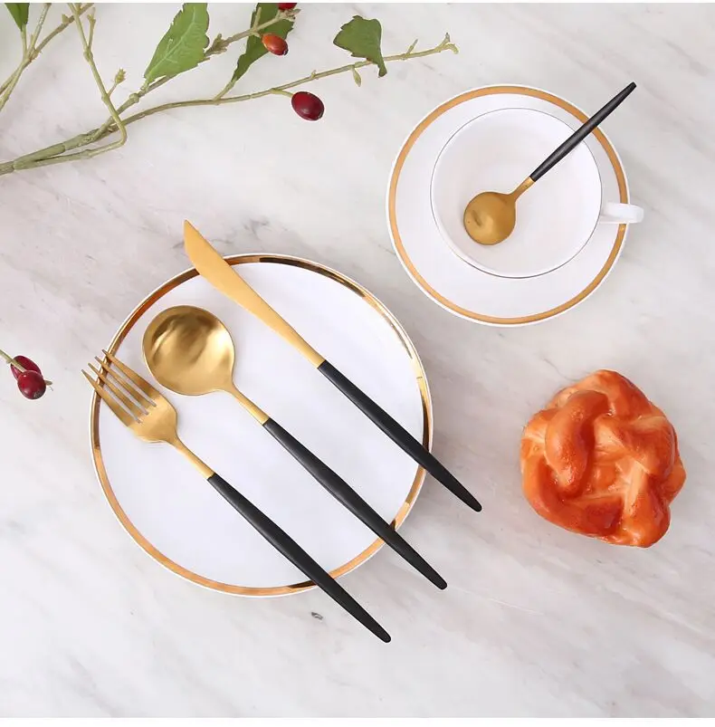 
30% OFF Discount Inexpens 18/10 Stainless steel cutipol cutlery with PVD gold black coating flatware set 