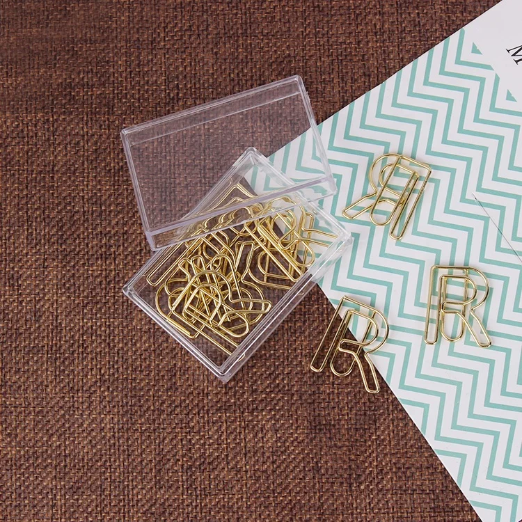 Wholesale Stationery paper clip gold color letter R shaped metal paper clips