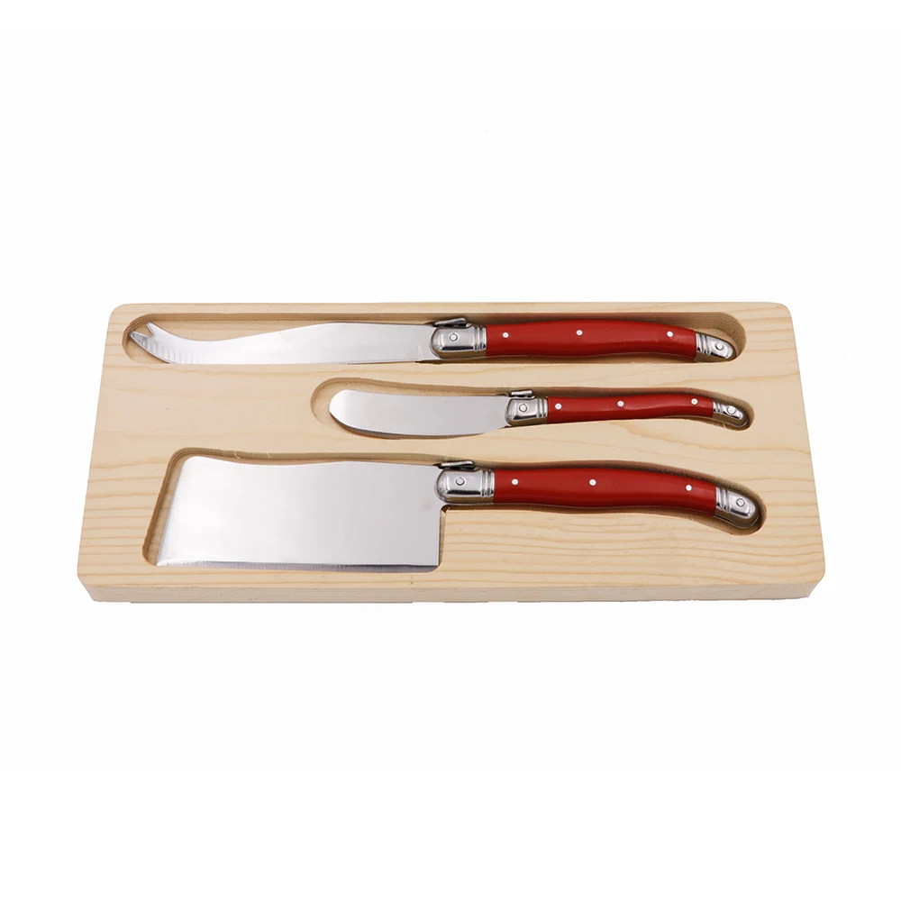 Hot Sale France Laguiole Fancy Multicolor 3Pcs Laguiole Cheese Knife Set in Tray