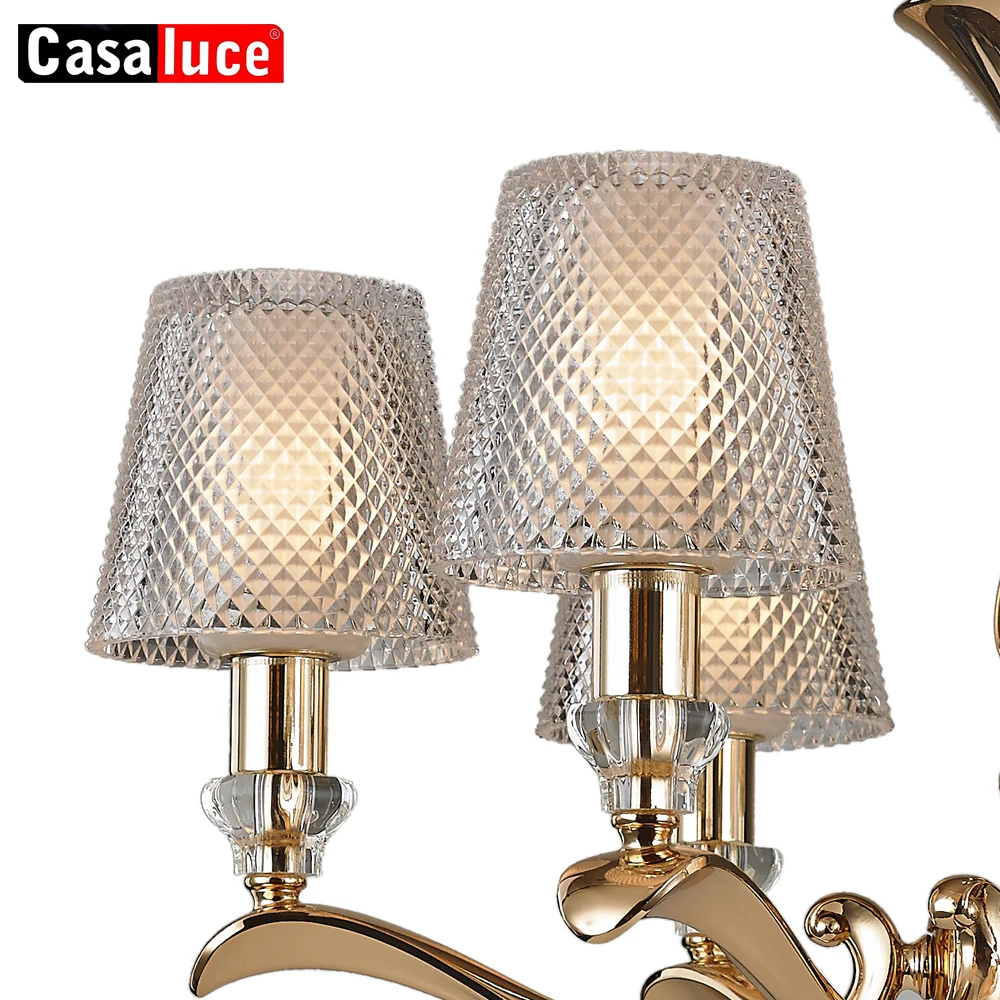 high quality large iron glass chrome gold crystal E27 chain chandelier lighting
