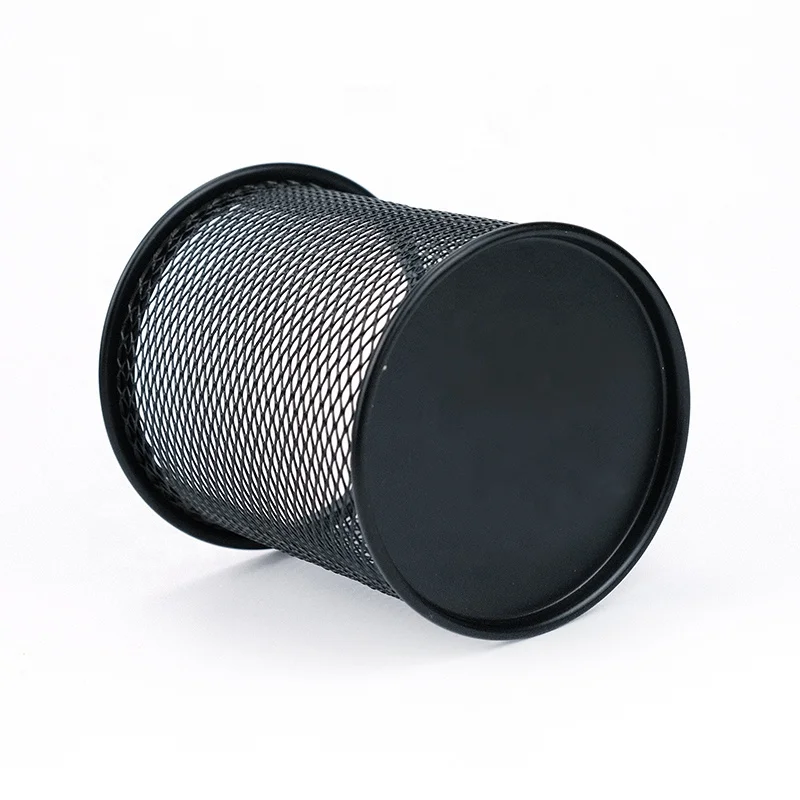 Wholesale China suppliers office desktop pencil holder desk table wire iron steel round Black metal mesh Pot pen cup