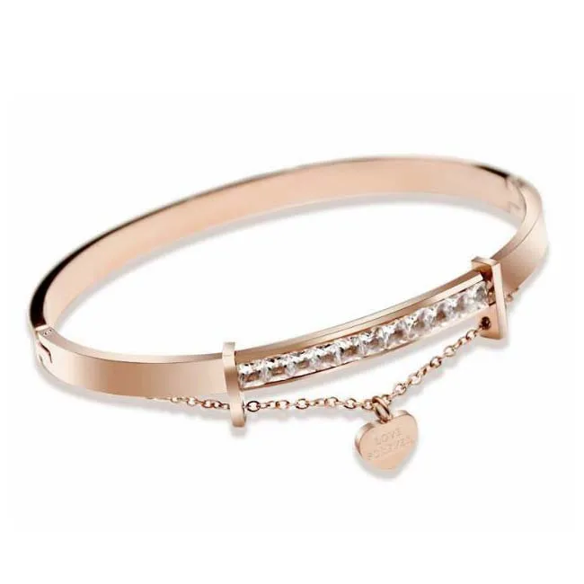 Stainless Steel Stones And Heart Charm Metal Bracelet