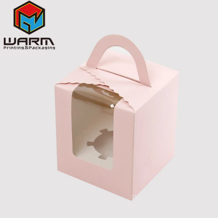 Chinese Homemade Cup Cake Packaging Box Paper Folding Box with Clear Window
