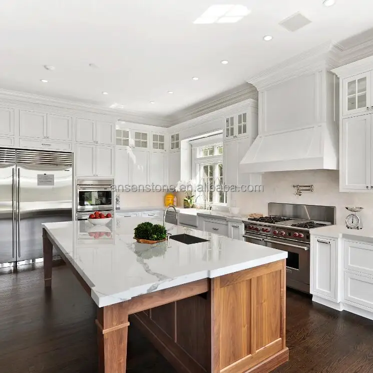 Popular White Calacatta Quartz Kitchen Benchtop Top Engineered Quartz Stone Slab