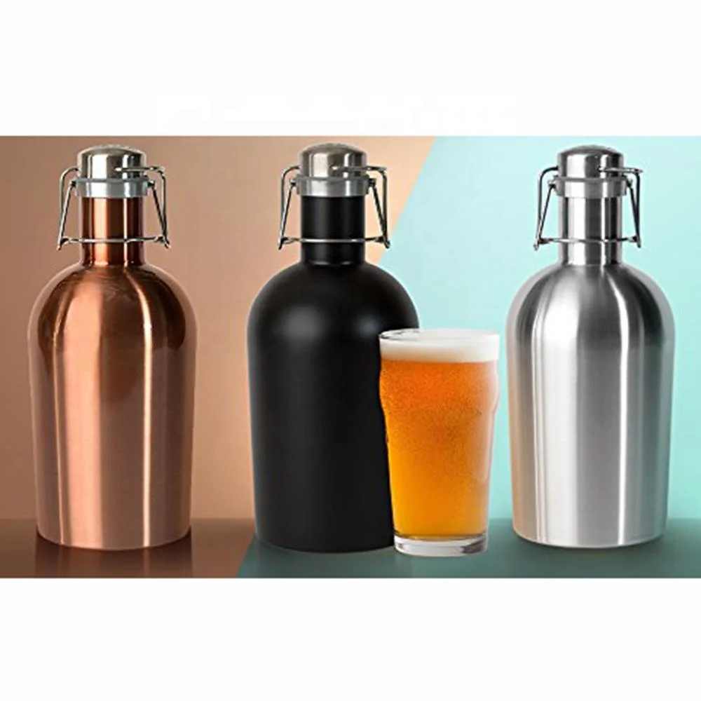 
64 oz High Quality Double Walled Vacuum Insulated Customized Beer Growler Gallon With Handle Keeps Homebrew Fresh 