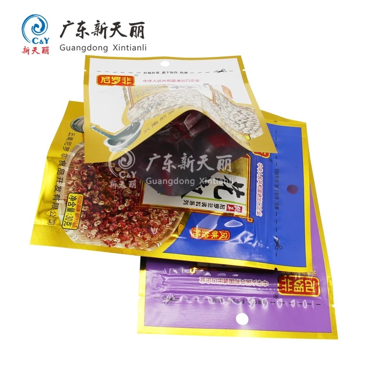 Eco-friendly product against air moisture and oxygen seasoning pouch food zipper packaging 3 side seal bag with tear notch