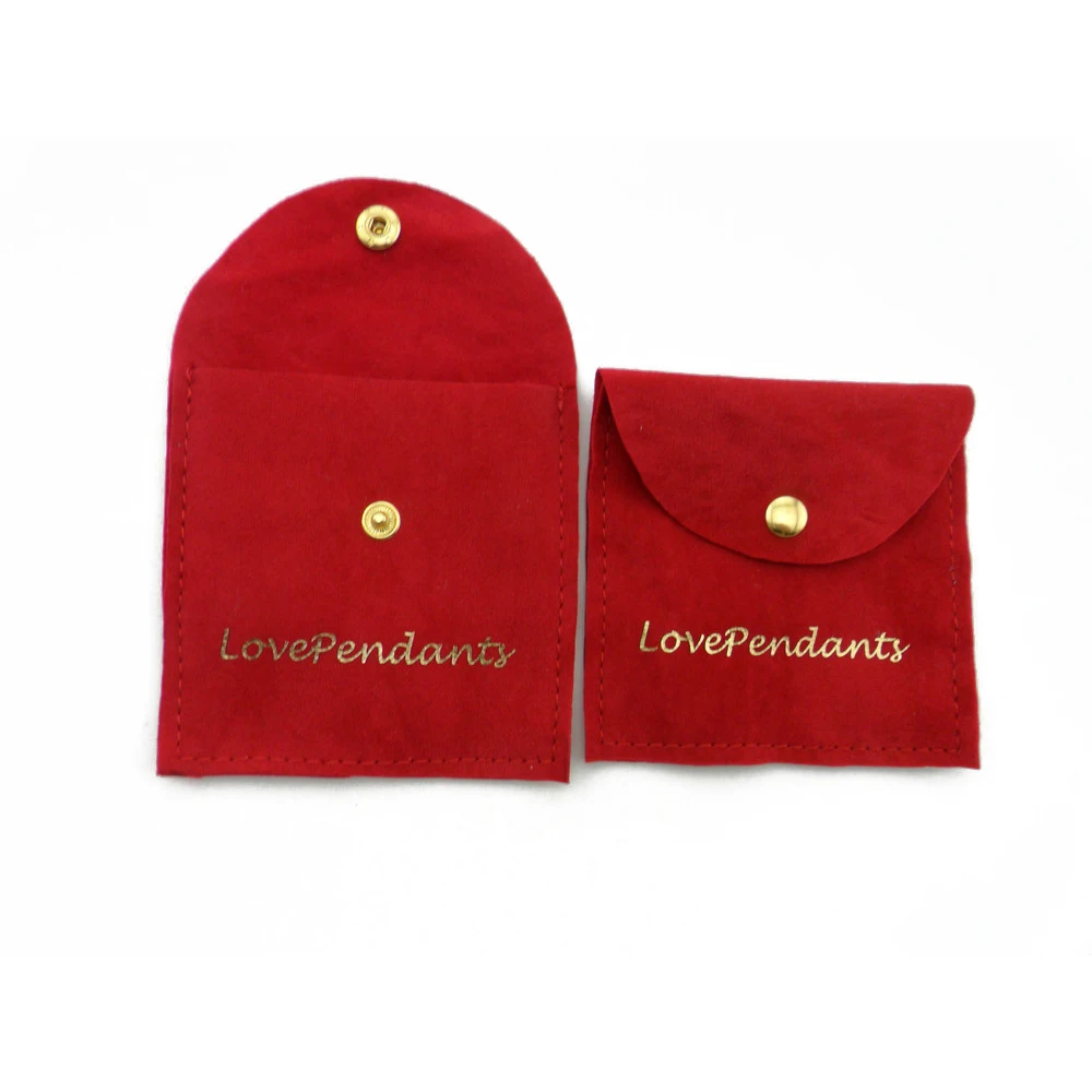 Custom Button Red Black Jewellery Packing Suede Velvet Gift Drawstring Packaging Bag Jewelry Pouch