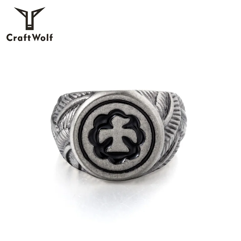 Craft Wolf Fashion vintage silver gold jewelry  eagle leaf animal  titanium Stainless Steel finger  Ring for men factory