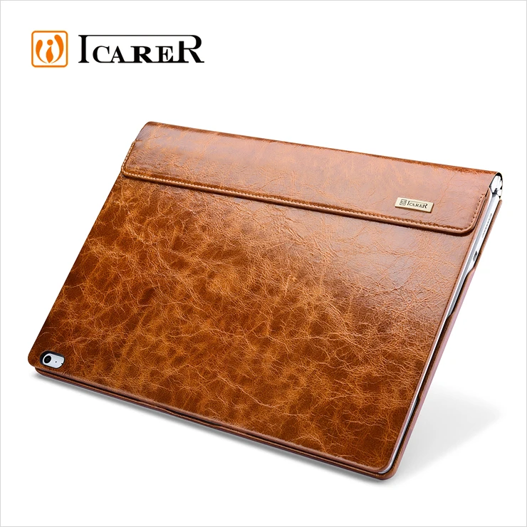 ICARER Genuine Leather Case for Microsoft Surface Book Detachable Flip Cover with Stand Function