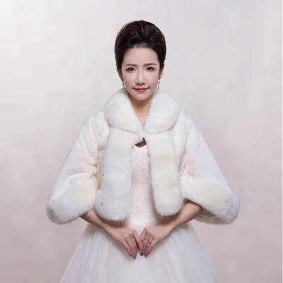 
Hot Sale Women White Faux Fur Fur Bridal Jacket 