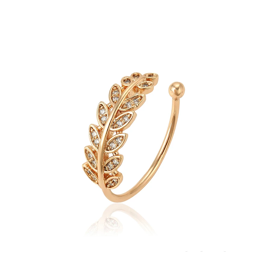 15288 beautiful ladies jewelry leaf shaped zircon inset finger ring for sale