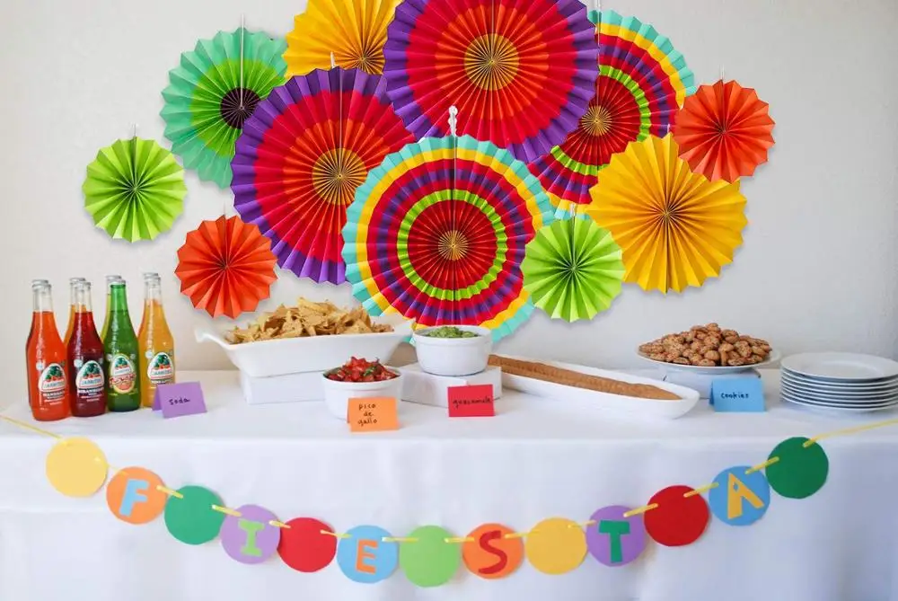 
colorful Paper Fans fiesta/Cinco De Mayo /Carnival/ Rainbow Color Kids Party Hanging Decoration Supplies For party&Events 