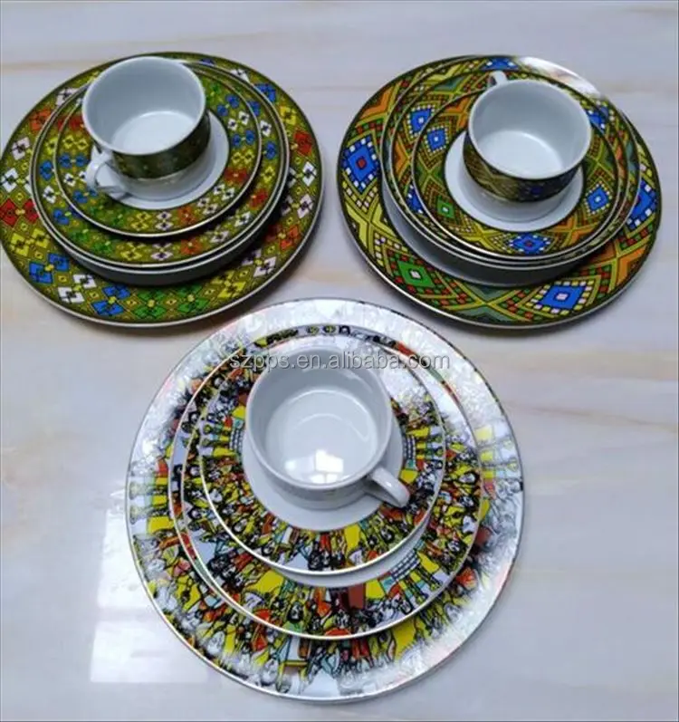 Hot sale 20pcs dinner set Ethiopian and Eritrean art dinnerware set Road deisgn