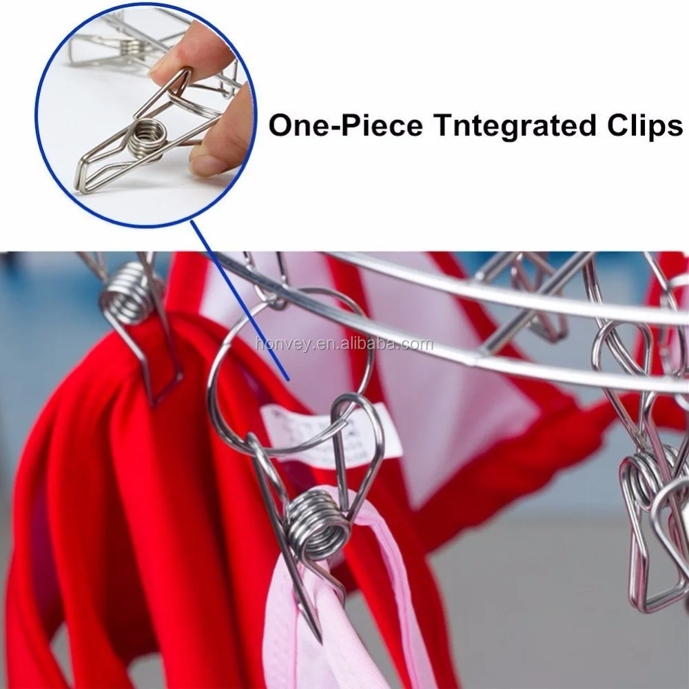 
HONVEY Stainless Steel Clothespins Round Hanging Drying Rack-Laundry Drip Hanger with 20 Clips for Drying Clothing,Socks,Towels 