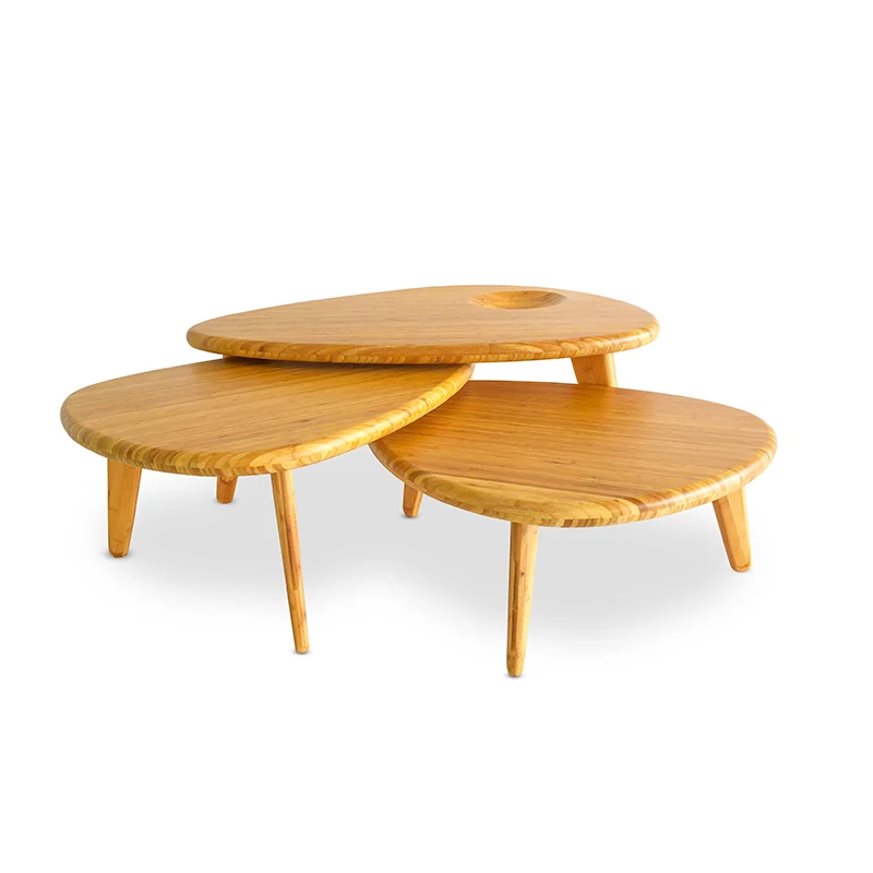 Pebbles Bamboo Furniture Nesting Tables Coffee Table Bunch Modern Design for Living Room Solid Round Coffee Table Wood