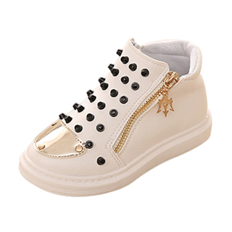 2016 autumn female child leather rivet high fashion male child black casual shoes rivet boots