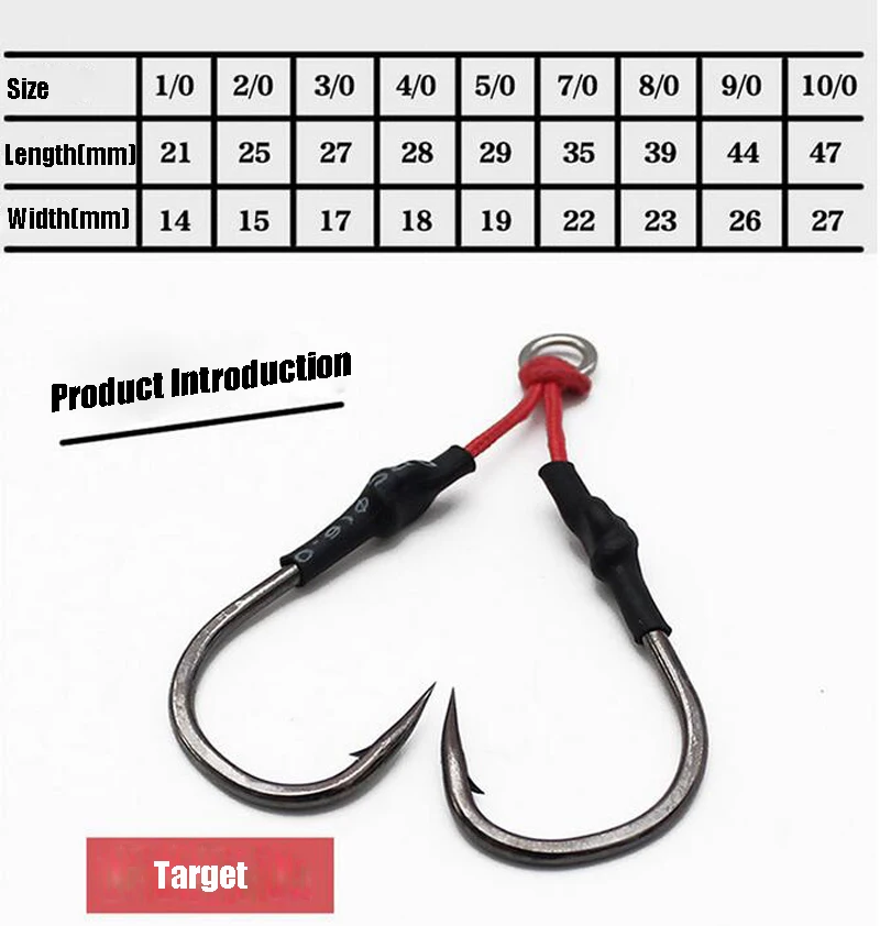Качественное кольцо из нержавеющей стали Amazon, Высокоуглеродистый крючок для джиггинга, двойные вспомогательные прочные рыболовные крючки