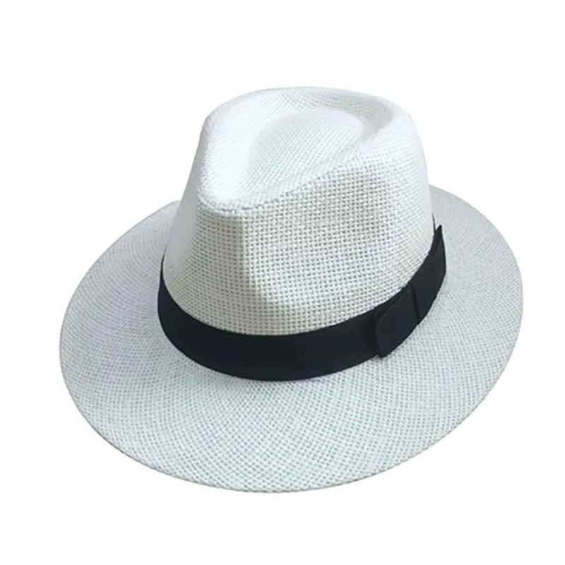 Plain Color Panama Straw Hats Fedora Soft Men Women Stingy Brim