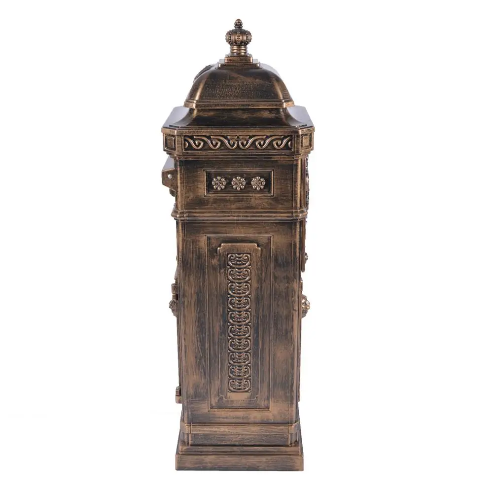 gold cast aluminum mailbox with 2 doors and 2 keys